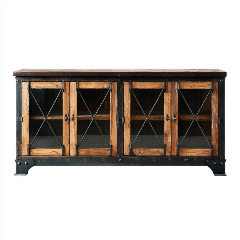 Sideboard Massivholz Metall 150x45x75 cm - Braun/Schwarz - Industrielles Design