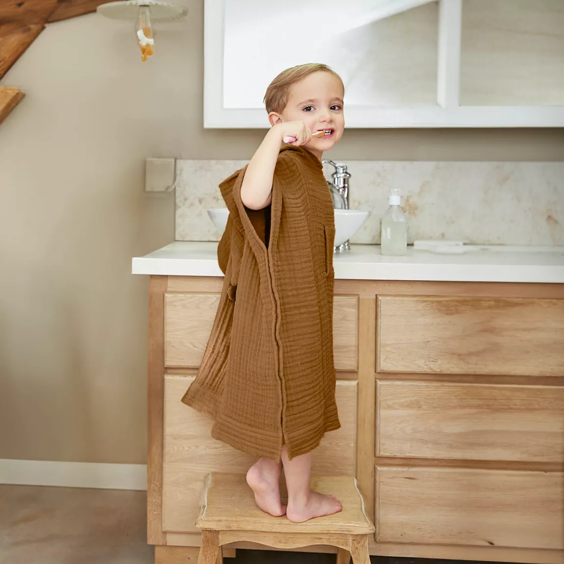Poncho de bain enfant gaze de coton 6/10 ans Gaïa Camel