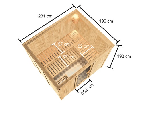 Karibu Nybro modulaire sauna zonder oven en dakkroon, met gebronsde volledig glazen deur