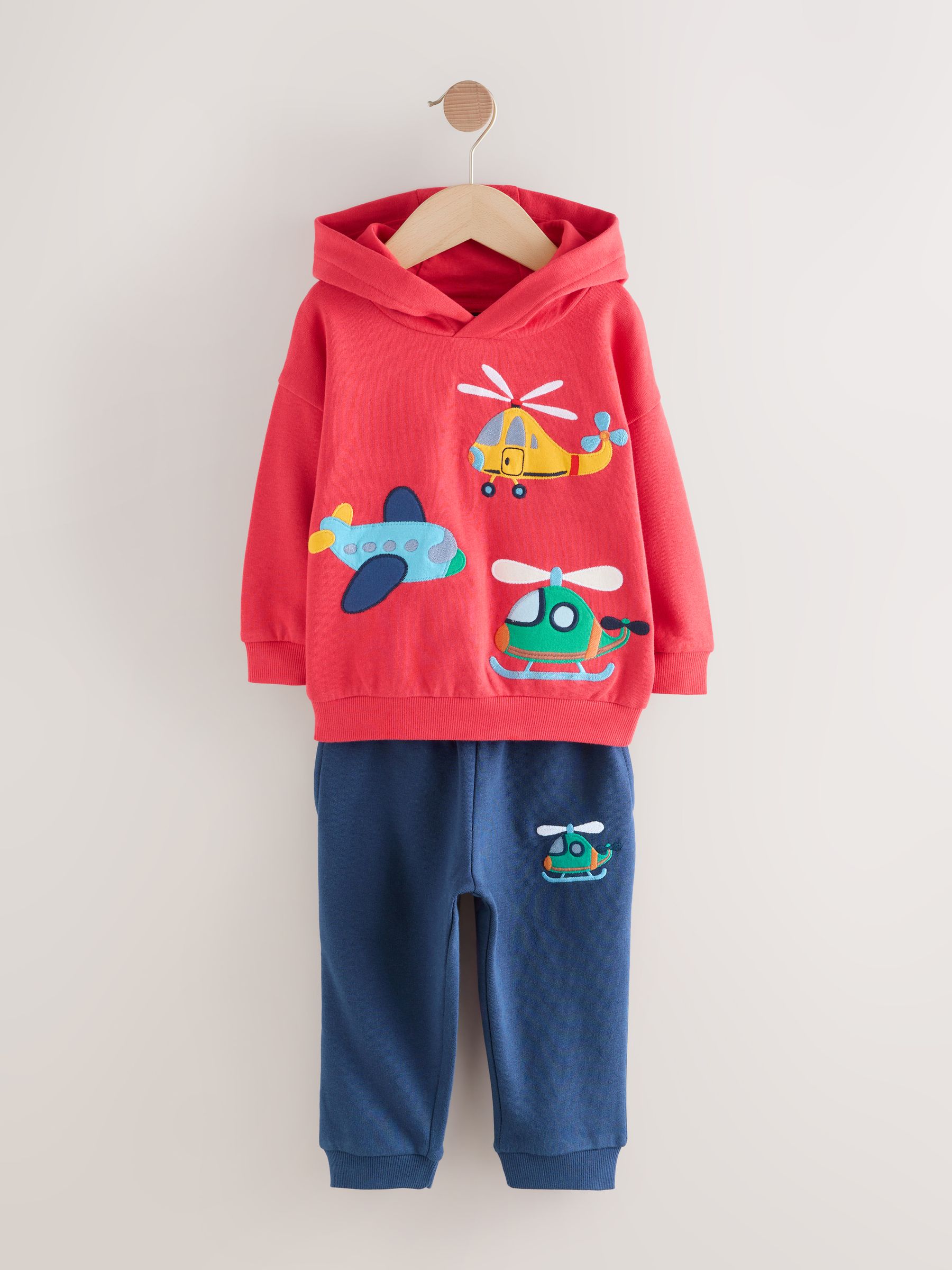 Rood/Blauw appliqué transport - Set met hoodie en joggingbroek (3 mnd - 7 jr)