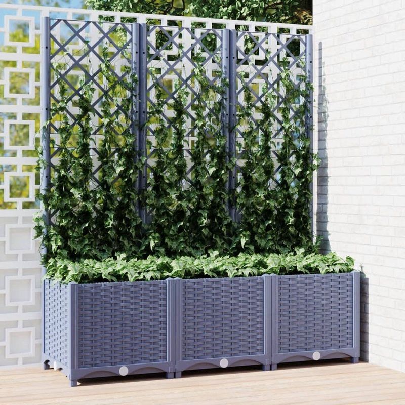 VidaXL - Plantenbak - Blauwgrijs - Polypropyleen - Met Latwerk