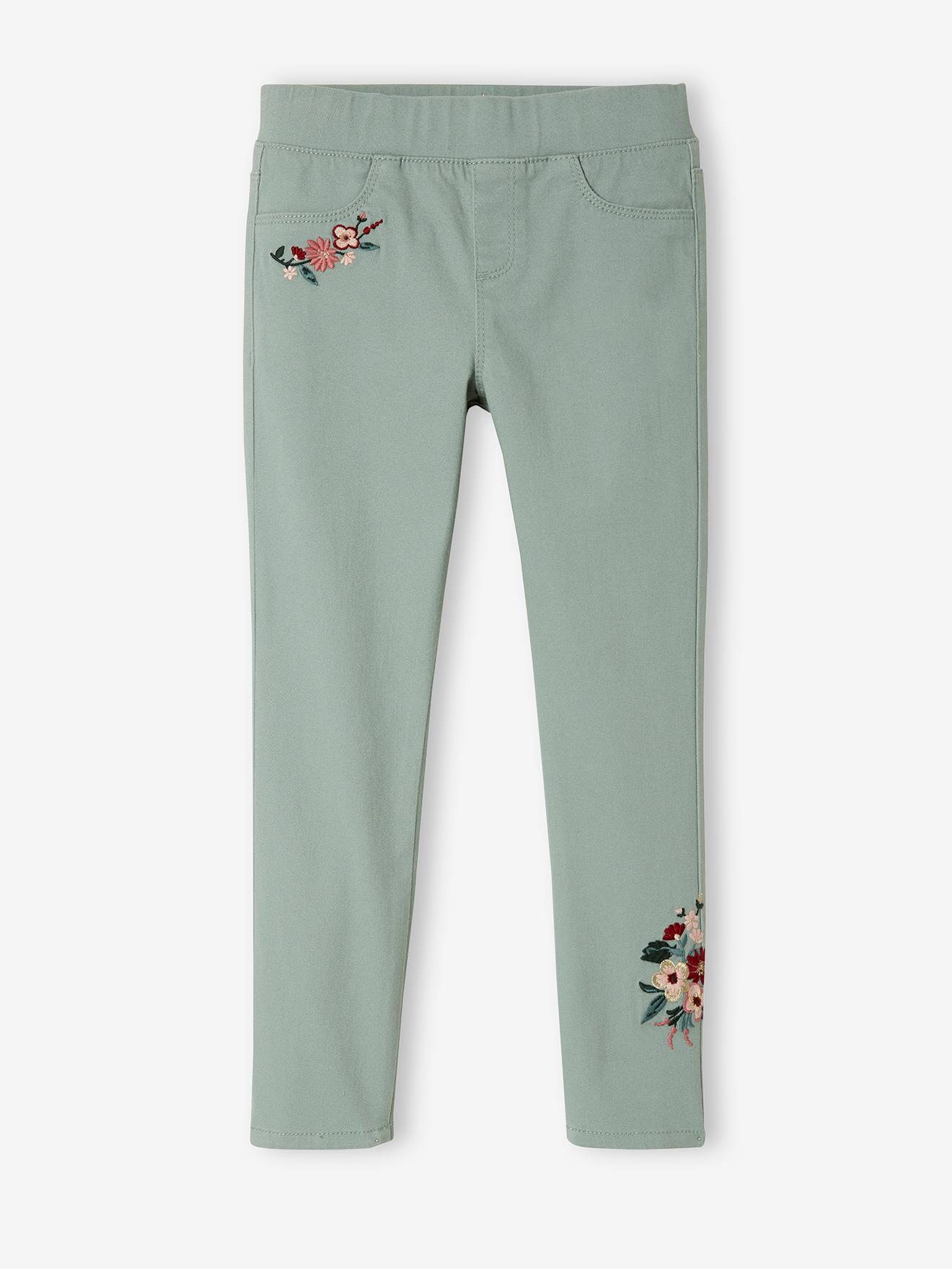 Calças legging bordadas MorphologiK para meninas, com modelagem justa e estilo maquiagem rosa.