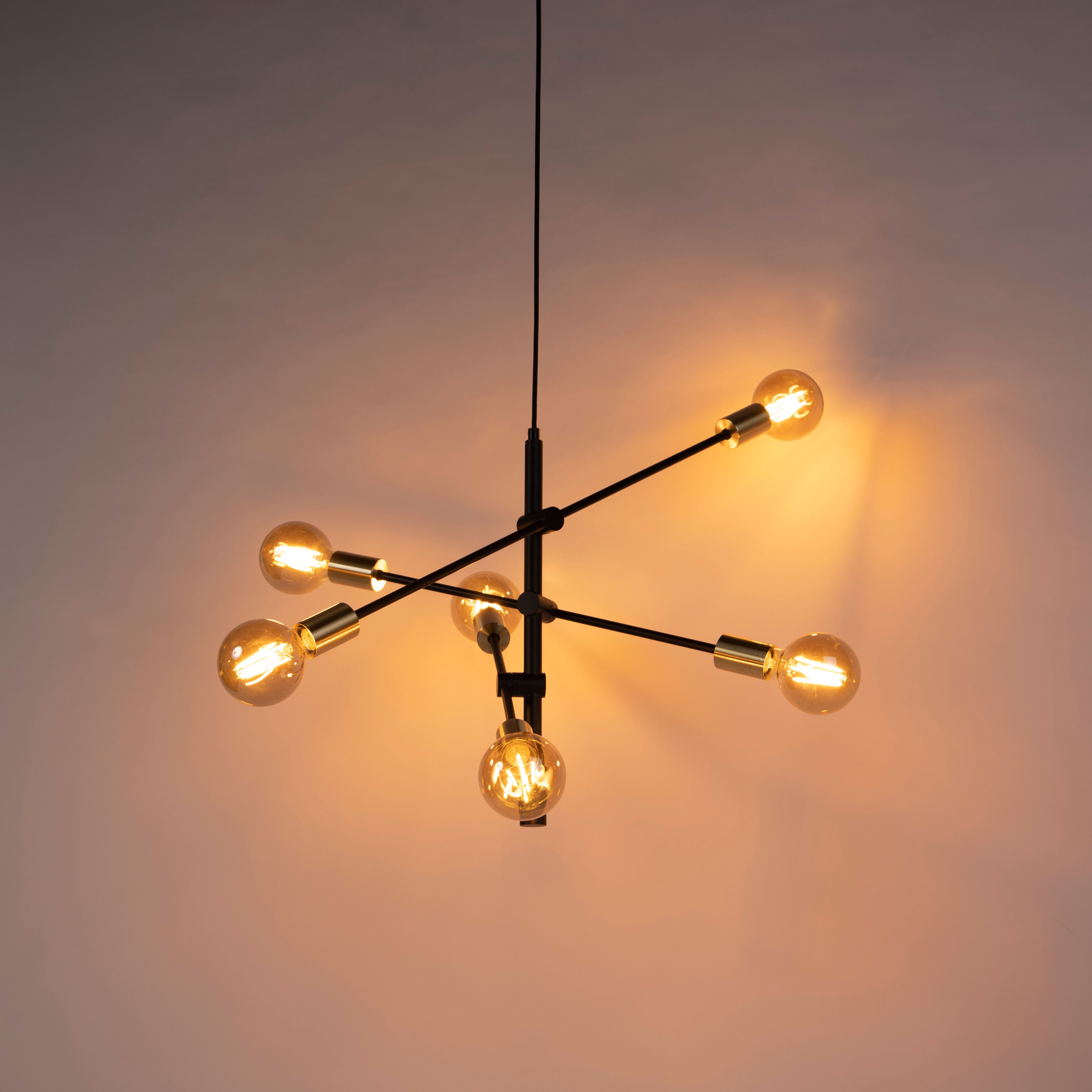 Industriële hanglamp zwart en goud 78 cm 6-lichts - Sydney