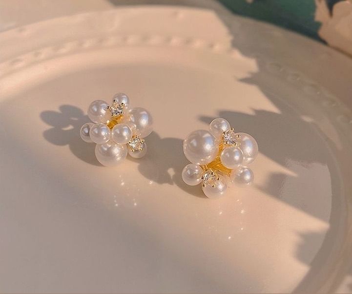 pexrl sieraden - Faux Pearl Rhinestone Stud Oorbel