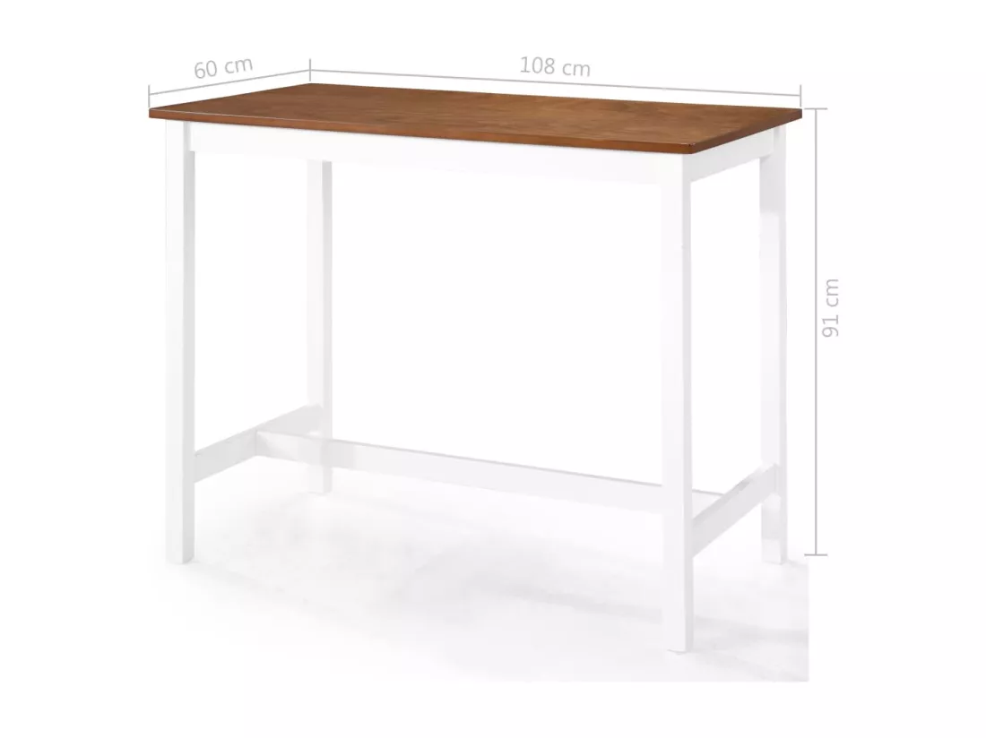 Table et chaises de bar 5 pcs Bois massif Marron et blanc