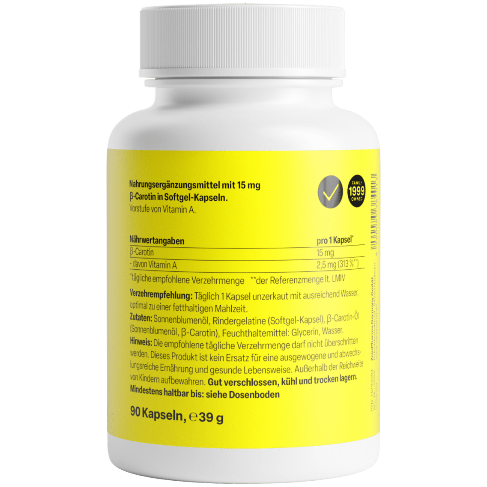 Beta Carotin Natural 15 mg (90 Kapseln)