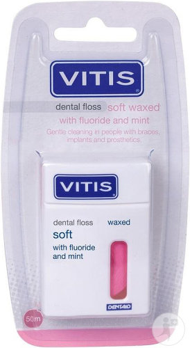 Vitis Dental Floss Soft Waxed Au Fluor Et À La Menthe 50m 1 Pièce
