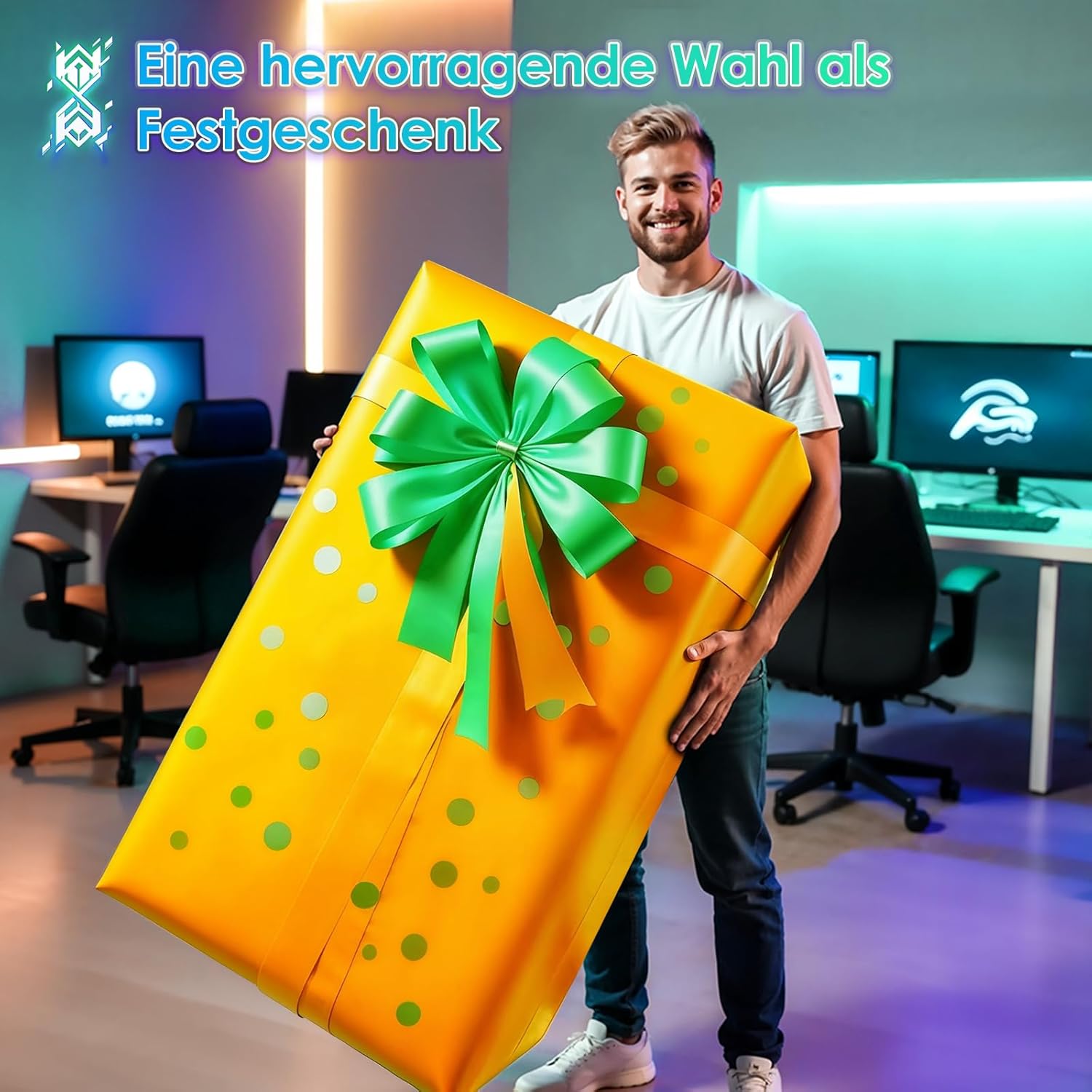 OffiGo U-förmiges Höhenverstellbarer Schreibtisch, 140 cm Elektrischer Steh-Sitz Tisch mit Monitorständer, Steckdosen & USB-Ladeanschluss, Standing Desk mit LED, Gaming & Office Computertisch, Schwarz