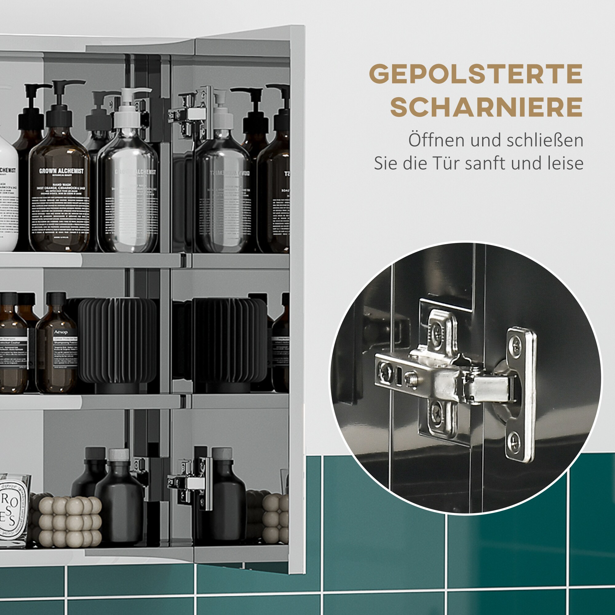 kleankin Spiegelschrank mit drei Türen silber 70L x 12B x 55H cm