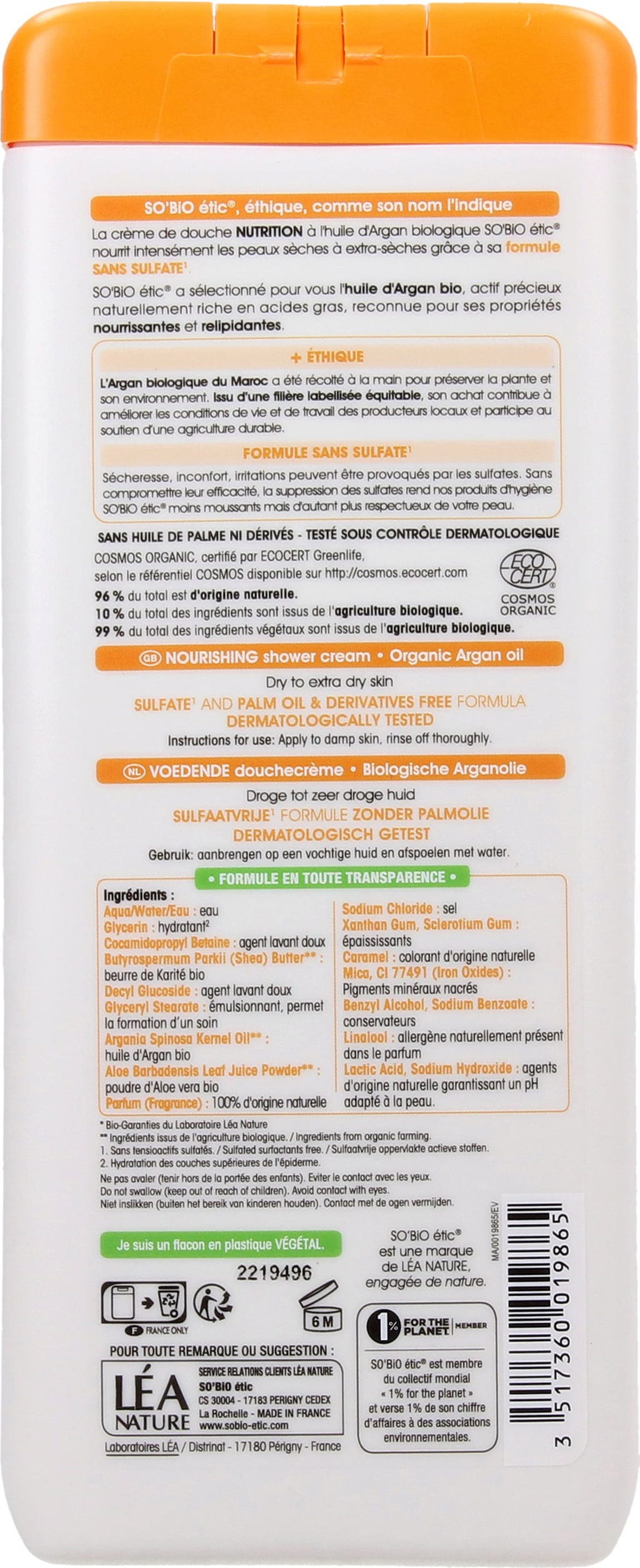 LÉA NATURE SO BiO étic  Nährende Duschcreme Argan, 650 ml
