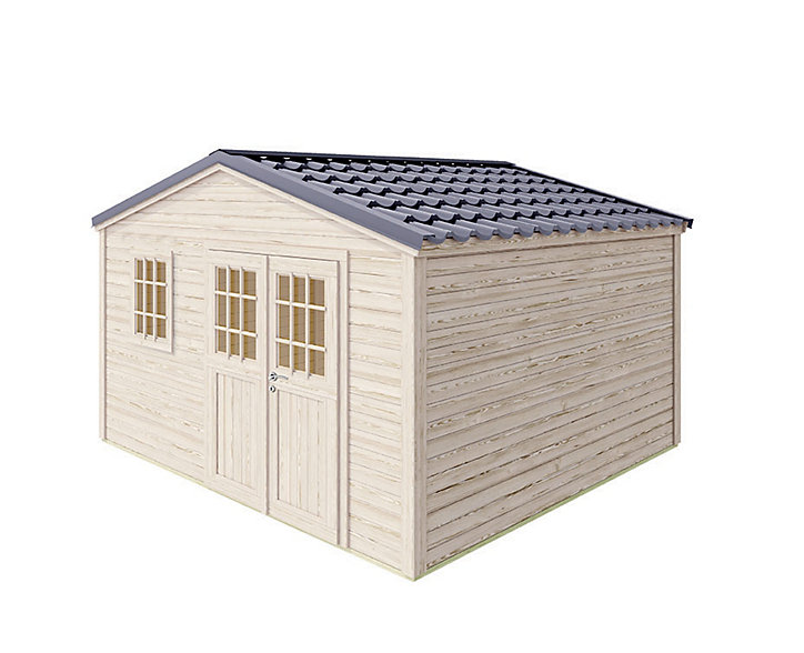 Abri de jardin Shelty + en bois massif ep 28 mm Forest style surface extérieure 14.4 m²