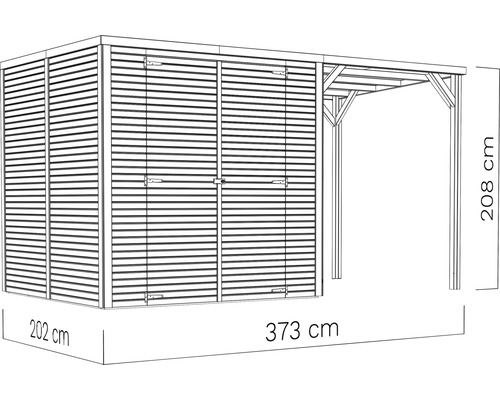 Bertilo Cubico 3 Plus Fineline Rhombus profiel tuinhuis, 373 x 211 cm, naturel