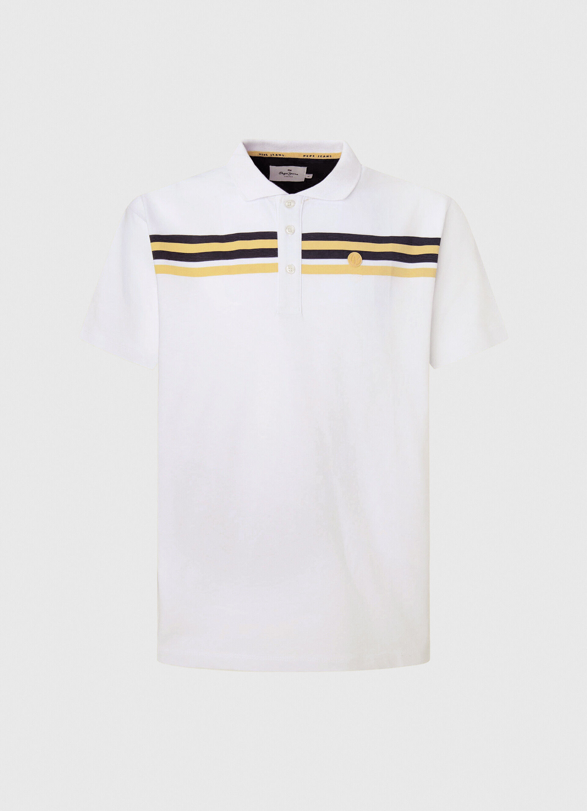 Camisa polo de algodão com detalhes listrados - branca