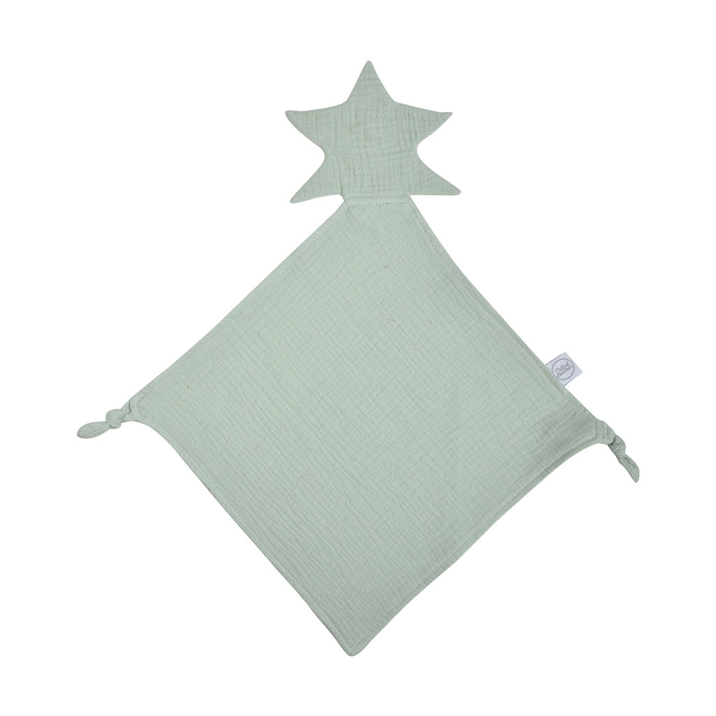 Doudou carré étoile gaze de coton bleu céladon 30x46cm