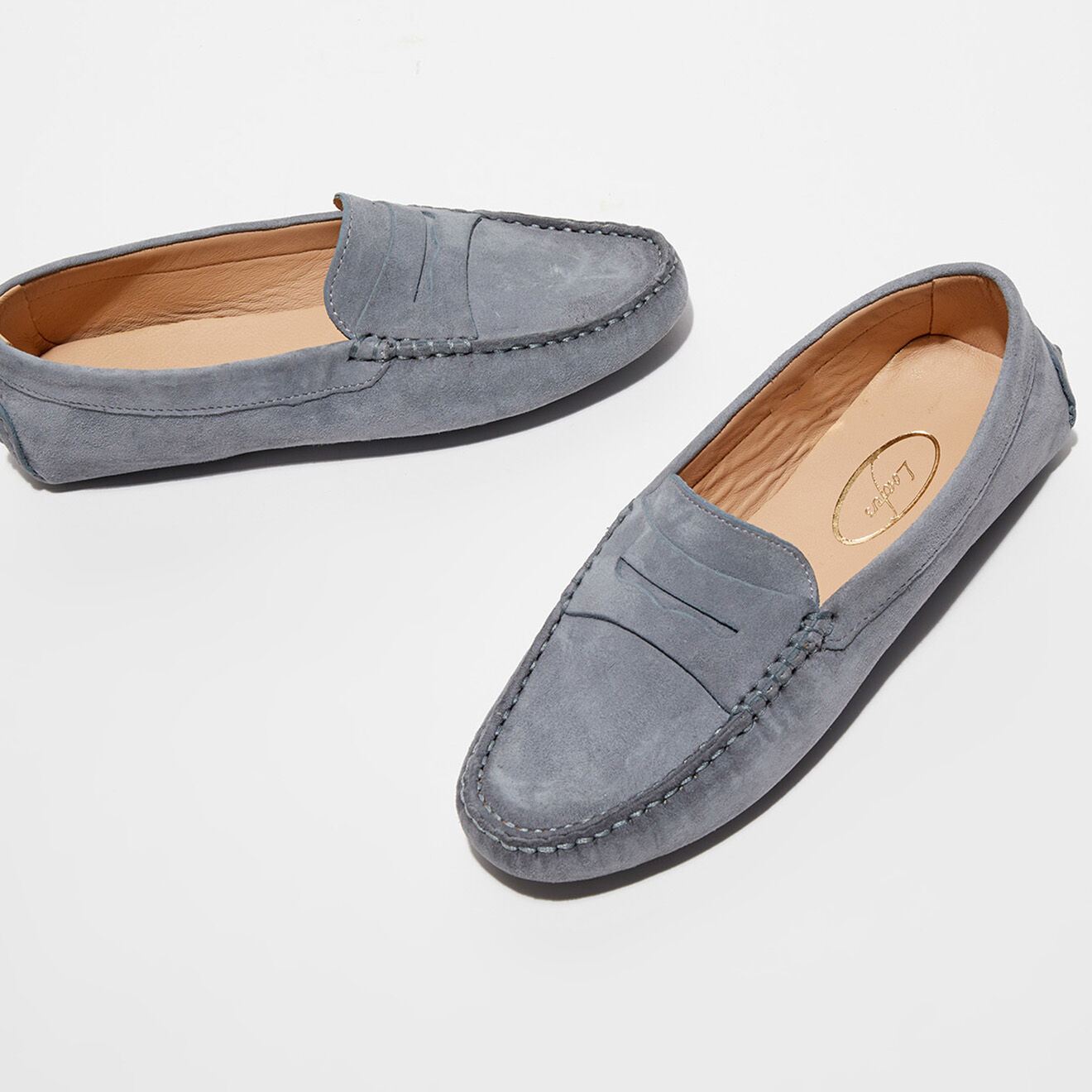 Loafers Mocassins en Velours de Cuir Jade gris perle