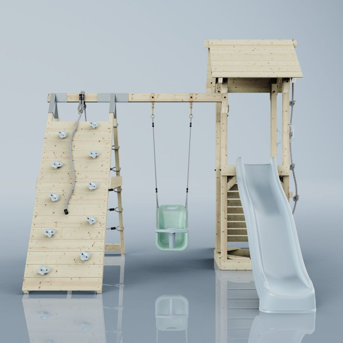 PolarPlay Trondheim houten speeltoren in blauw