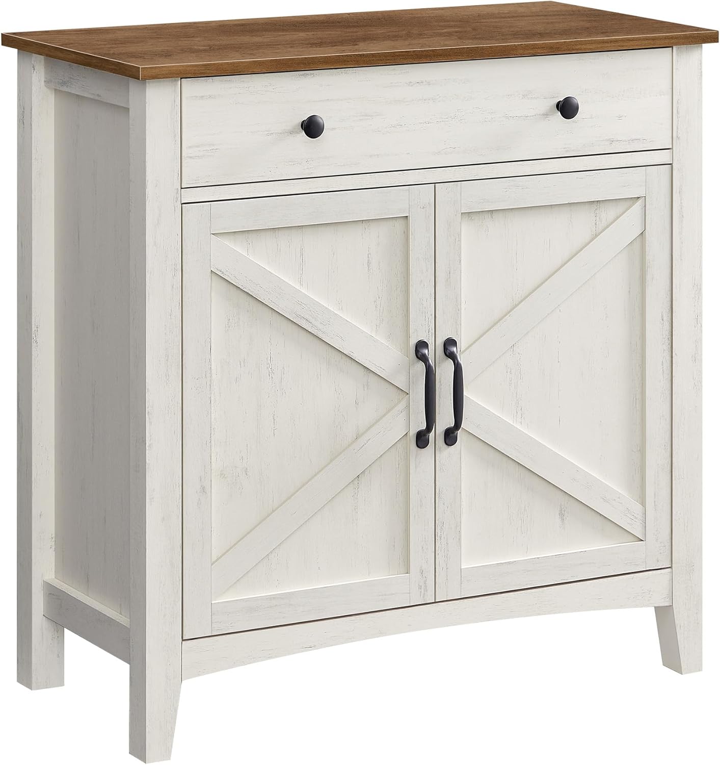 VASAGLE Küchenschrank, Sideboard mit Schubladen, Aufbewahrungsschrank mit Türen, verstellbare Ablage, Landhausstil, für Wohnzimmer Küche, 40 x 80 x 80 cm, vintageweiß-honigbraun BBK341W01