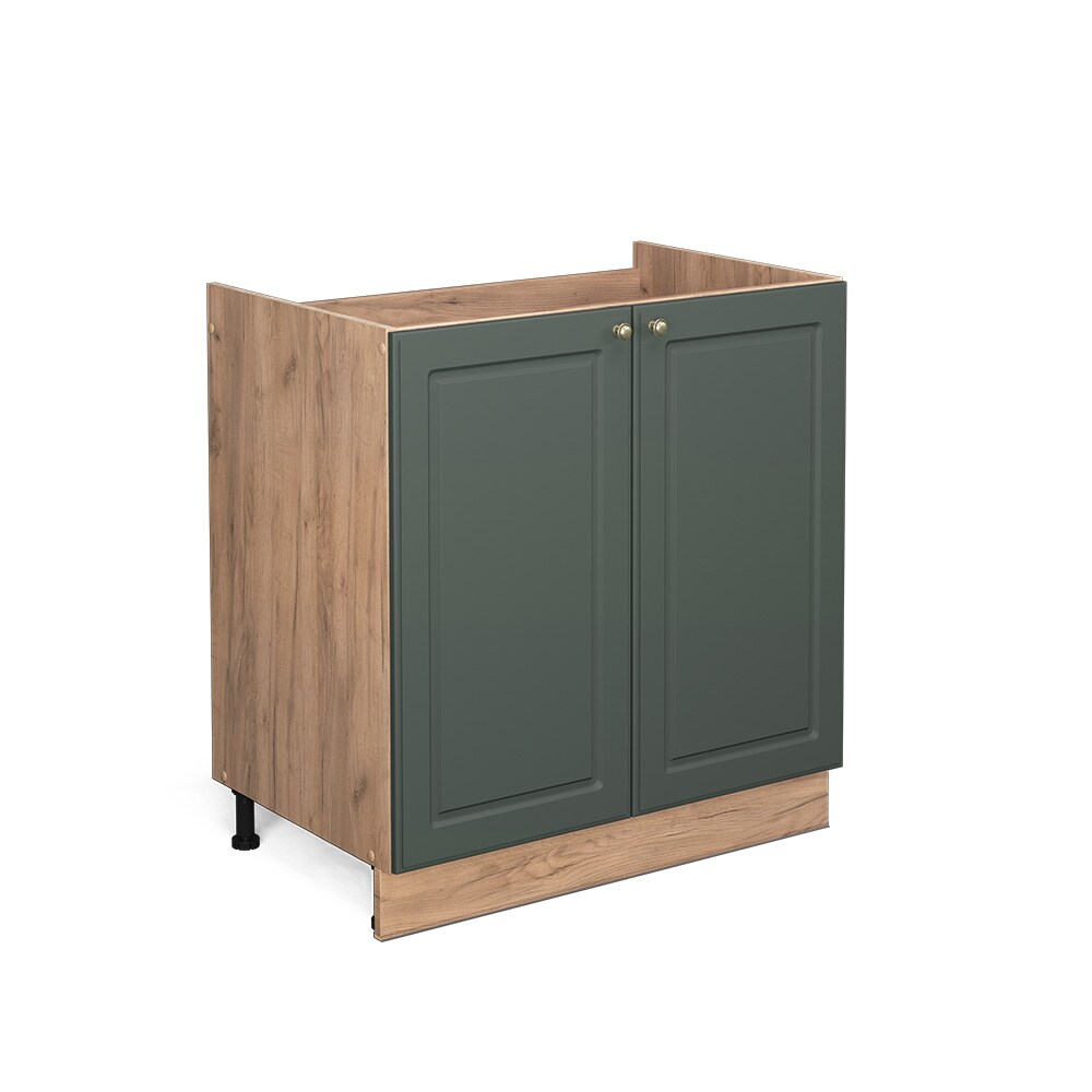 Vicco Spülenunterschrank Küchenschrank Küchenmöbel Fame-Line Eiche Grün-Gold Landhaus 80 cm Küche Einbauküche Drehtür Siphonausschnitt Blende Küchenzeile