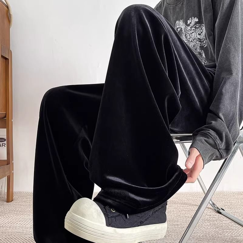 emeisa - Fluwelen broek met hoge taille en wijde pijpen