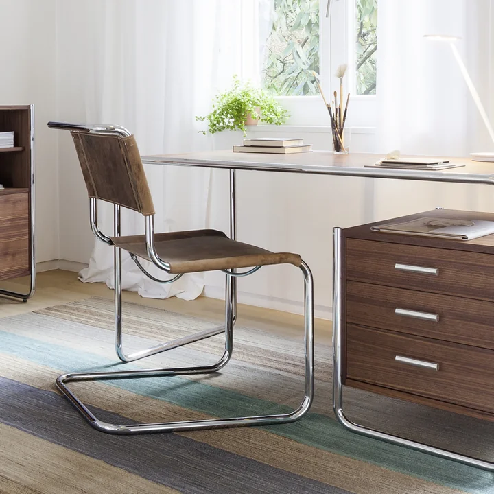 Thonet - S 33 Stuhl, Chrom / Büffelleder braun