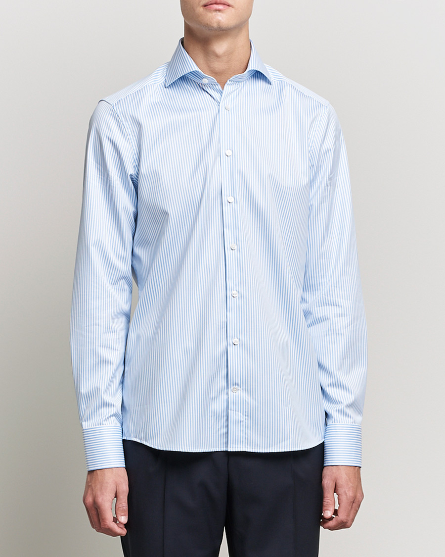 Stenströms Slimline Stripe Cut Away Shirt Light Blue