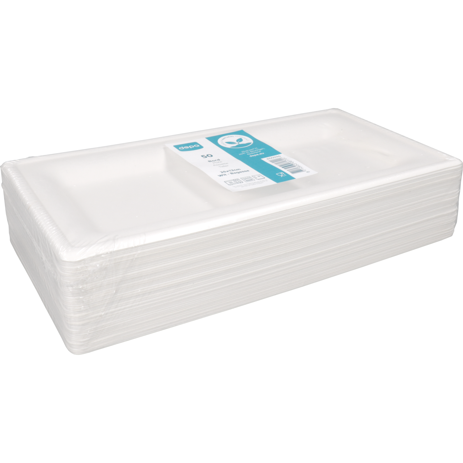 Depa Bord, rechthoekig, 1-vaks, bagasse (suikerrietpulp), 26x13cm, wit