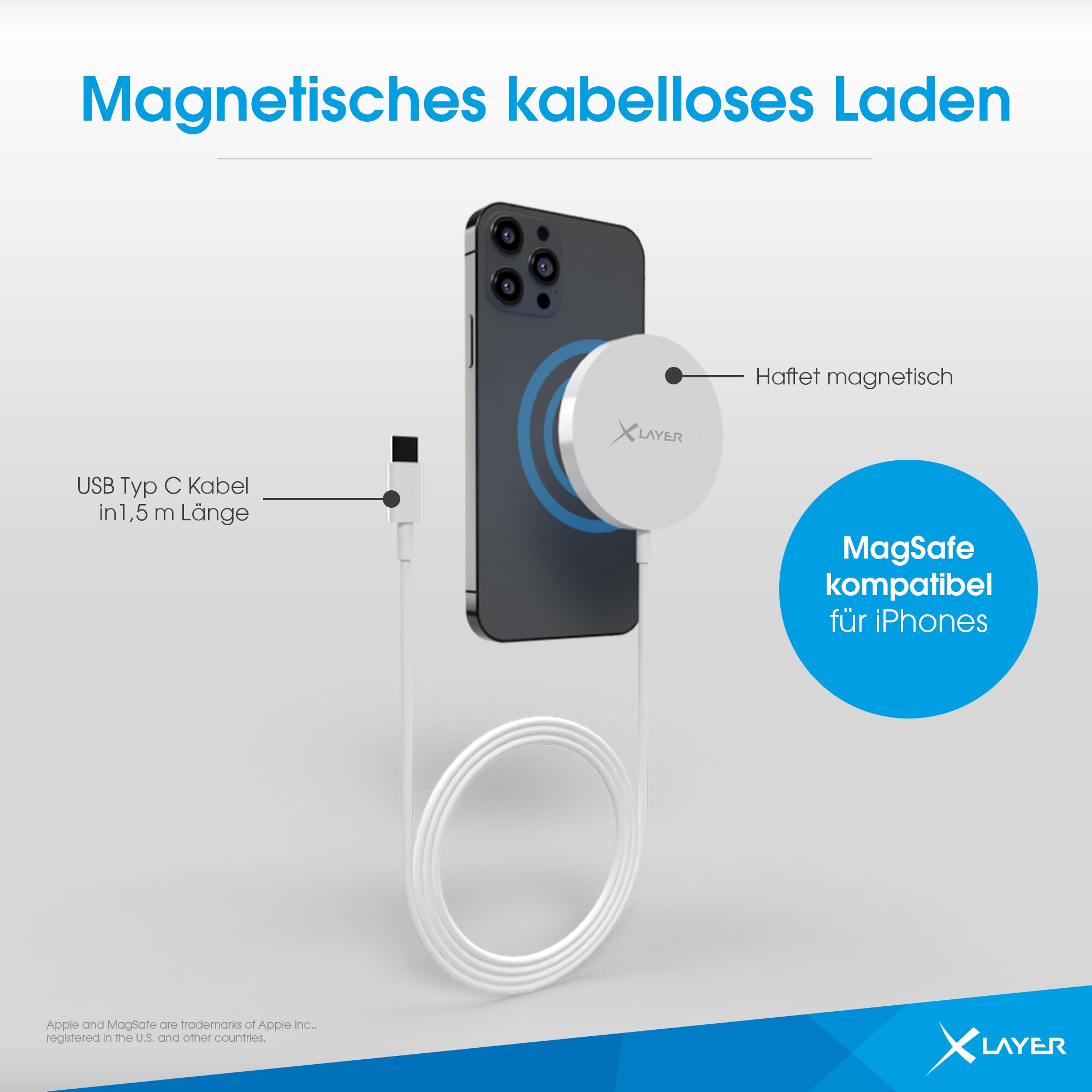 Xlayer WIRELESS MagFix Pro Wireless Charging Set Magsafe 20W Netzteil USB-C Lightning