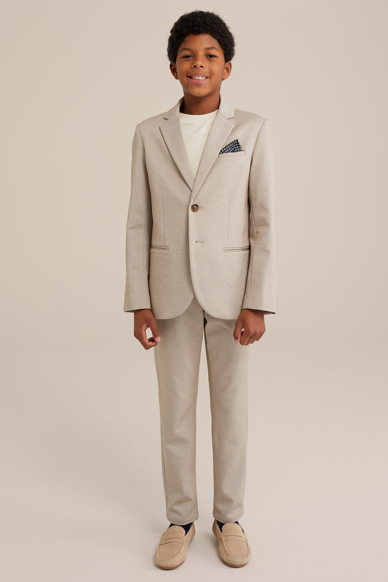 Jongens slim fit blazer met stretch WE Fashion Beige