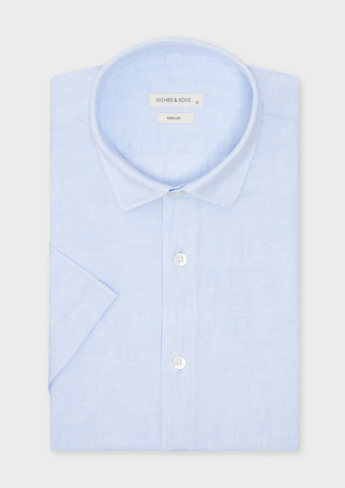 Chemise manches courtes Slim en popeline de lin uni bleu ciel
