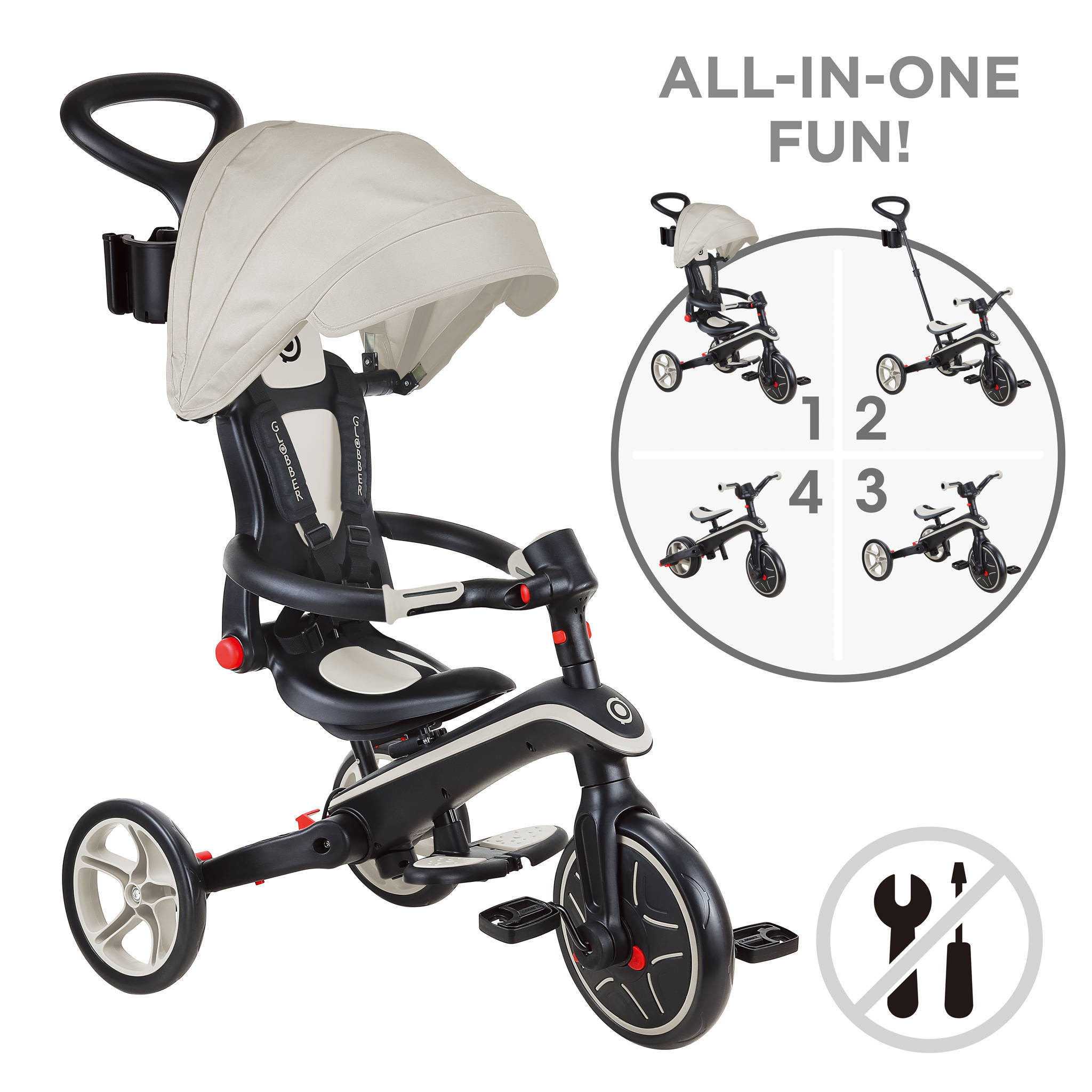 Globber Trike Foldable 4 in 1 Taupe