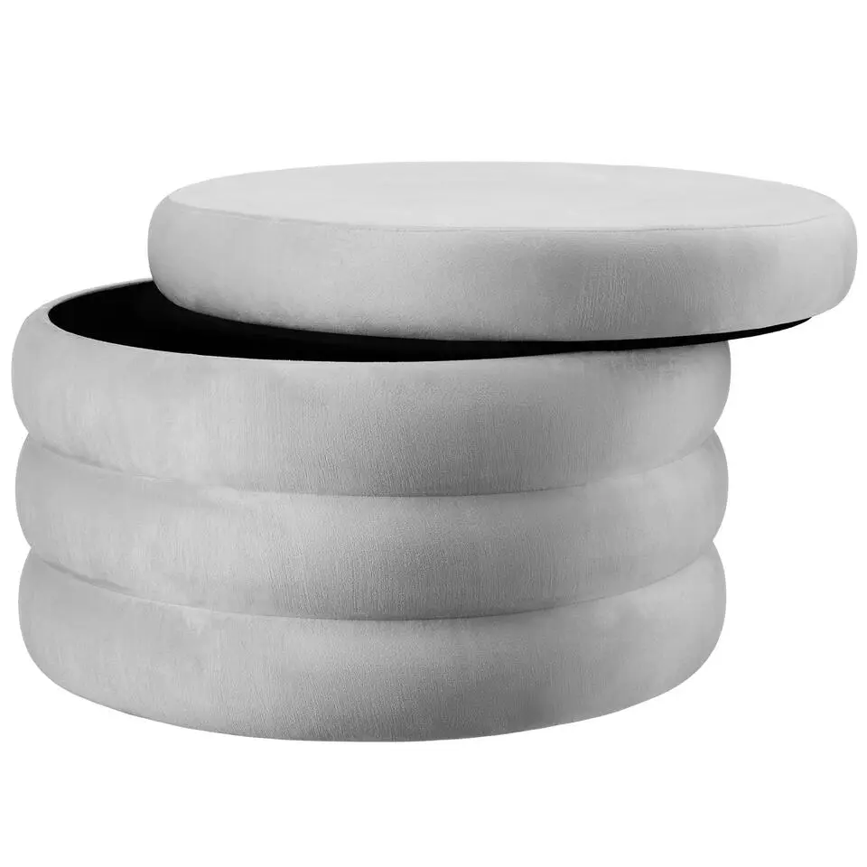 tectake Hocker Altu XL, gestoffeerd, opbergruimte, Fluweellook Grijs