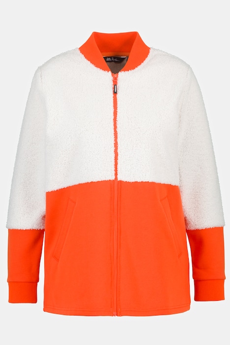 Teddyjacke, zweifarbig, Collegekragen, kuschelweich