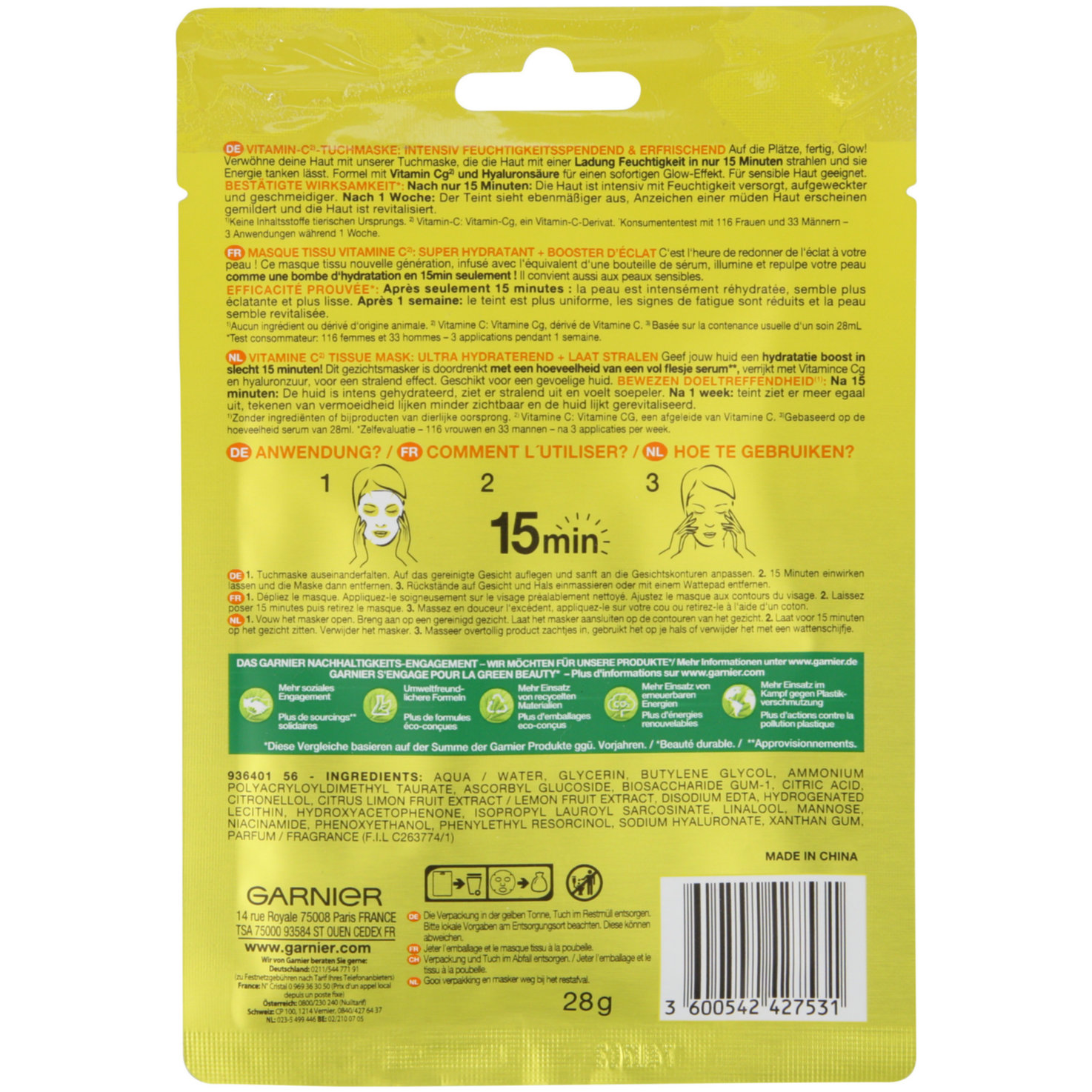 Garnier Vitamin C* Intensiv Glow Tuchmaske