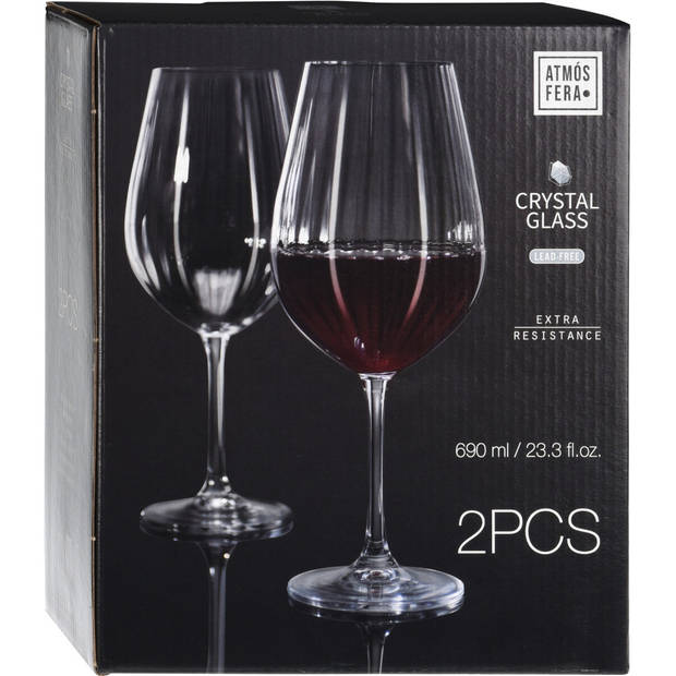 2x Rode wijn glazen 69 cl/690 ml van kristalglas - Wijnglazen