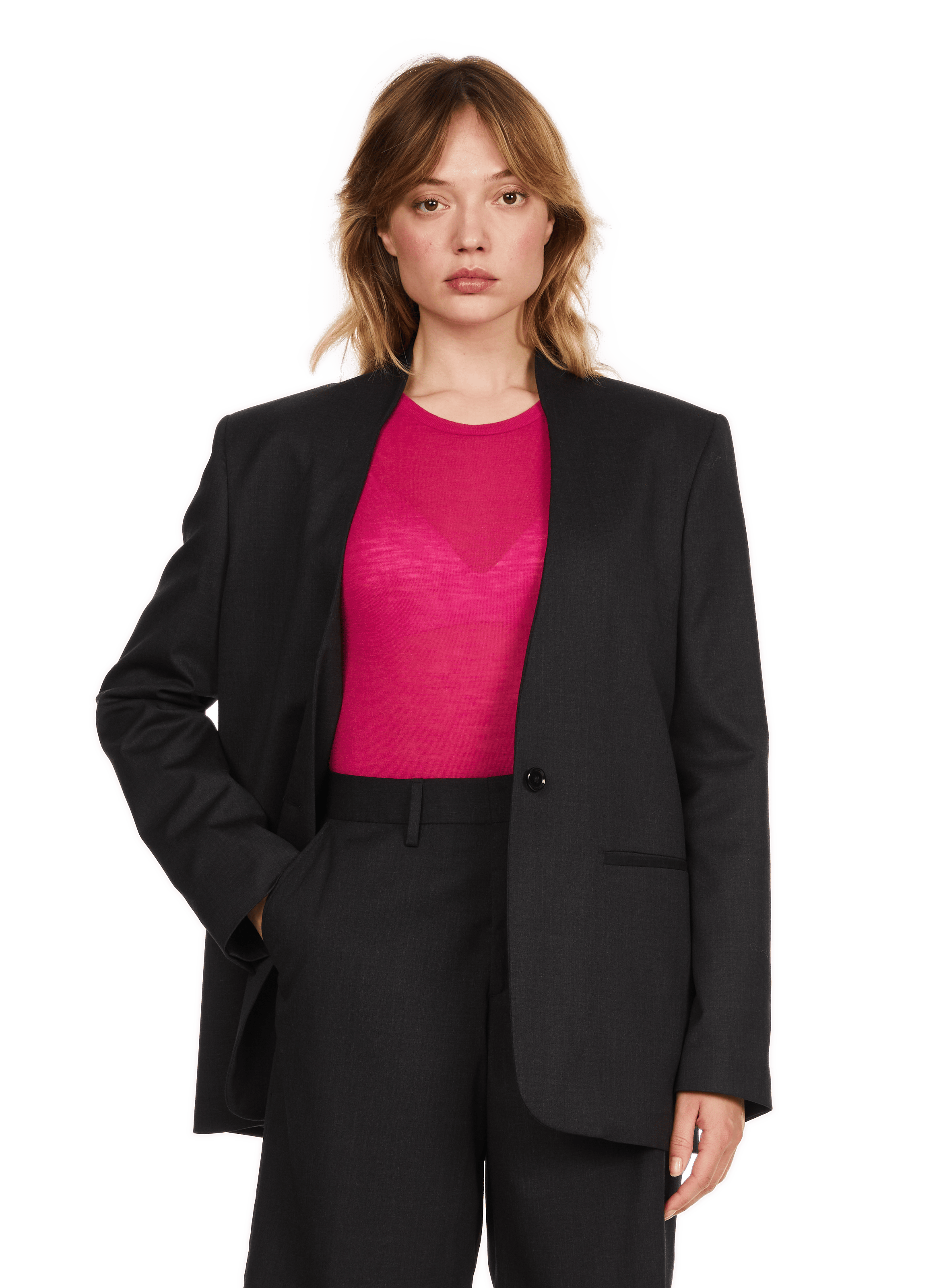 UCUT - Veste de tailleur sans col en laine mélangée| Gris