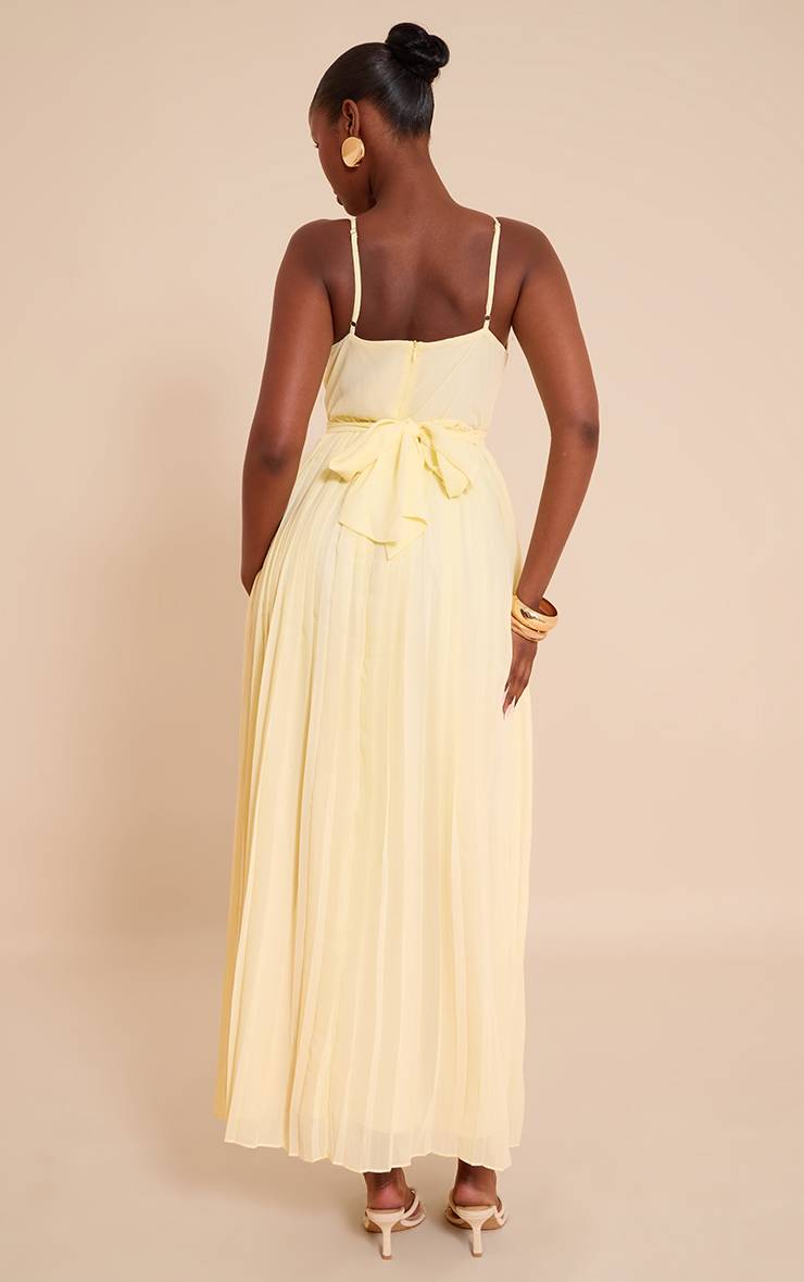 Citron Robe Longue En Mousseline Plissée À Bretelles Avec Ceinture