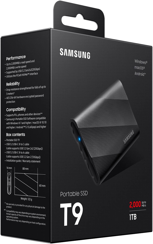 Samsung externe SSD »Portable SSD T9 1TB« 1 TB Anschluss USB Typ-C,3.2 Gen 2 (3.1 Gen 2)