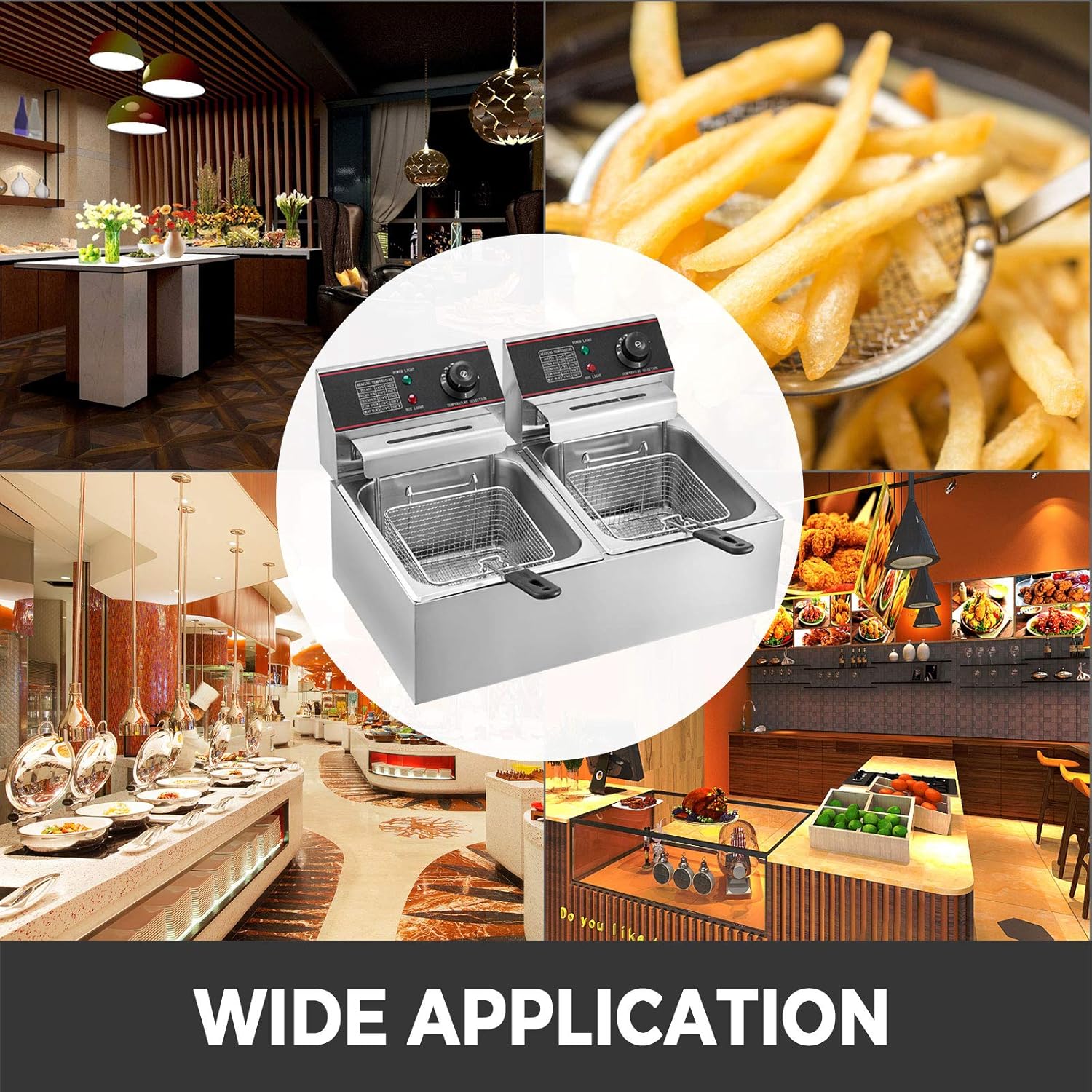 VEVOR wunicorn Fritteuse Commercial Elektro-Fritteuse Tief, Doppel-Kaltzonen-Fritteuse YB-82 Fritteuse Maschine Silbrig 5000W 220V für Schnellrestaurants Snackbars