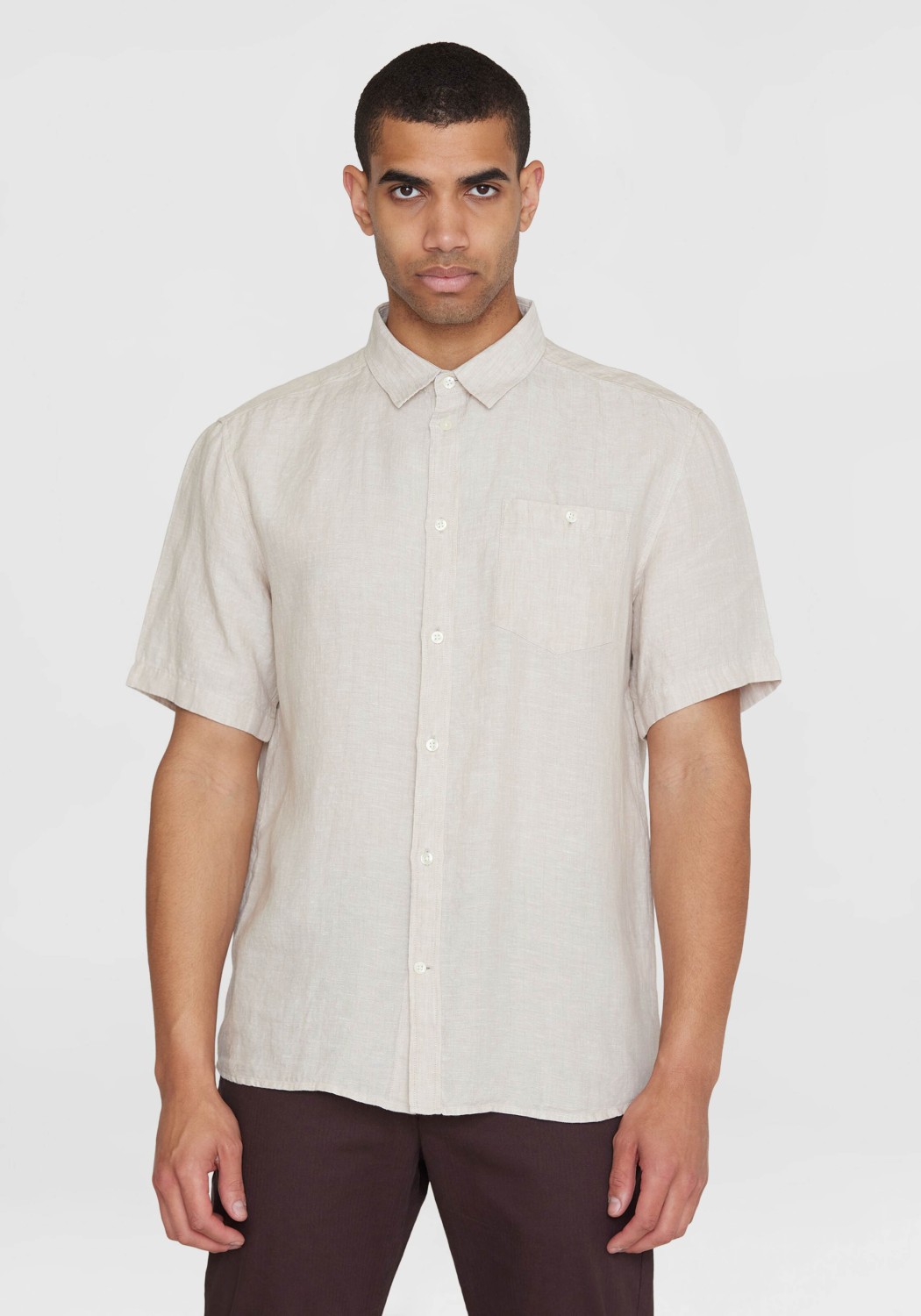 Knowledge Cotton Apparel Leinenhemd Regular Linen SS Yarndyed - Light Feather Gray