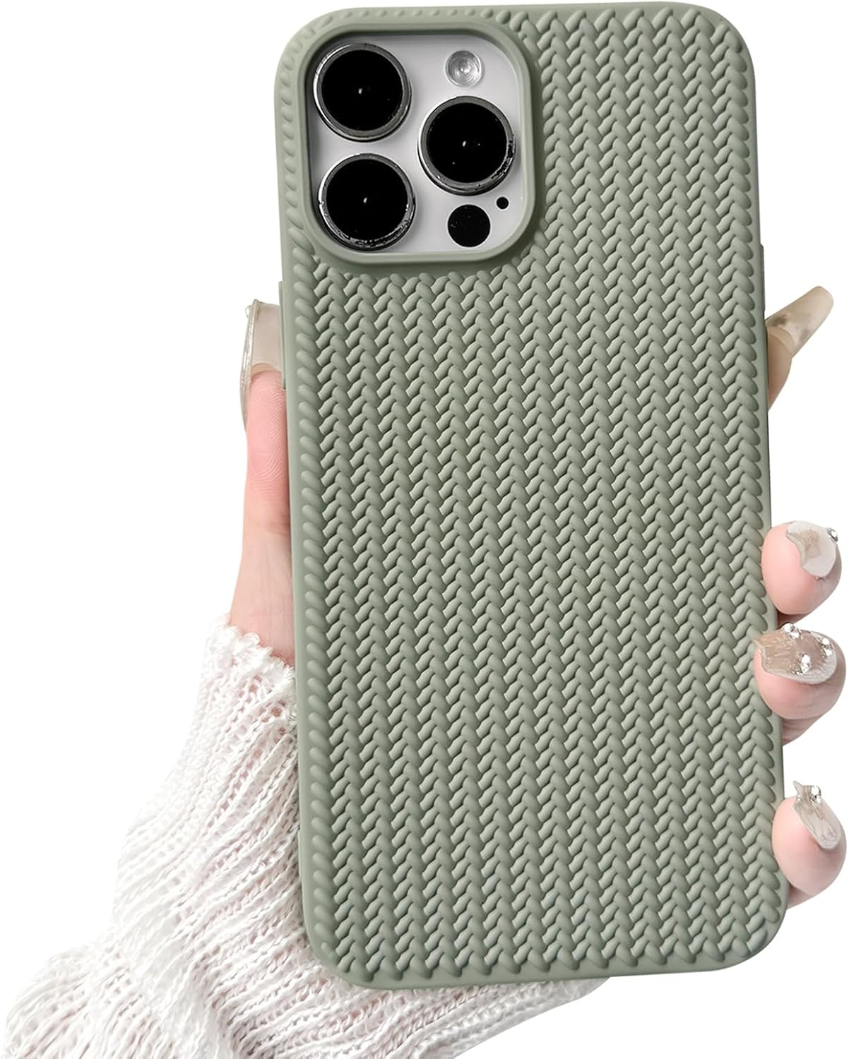 iPhone 16 Pro Max Gummi Case Schutzhülle Strickmuster - Grün (Matt)