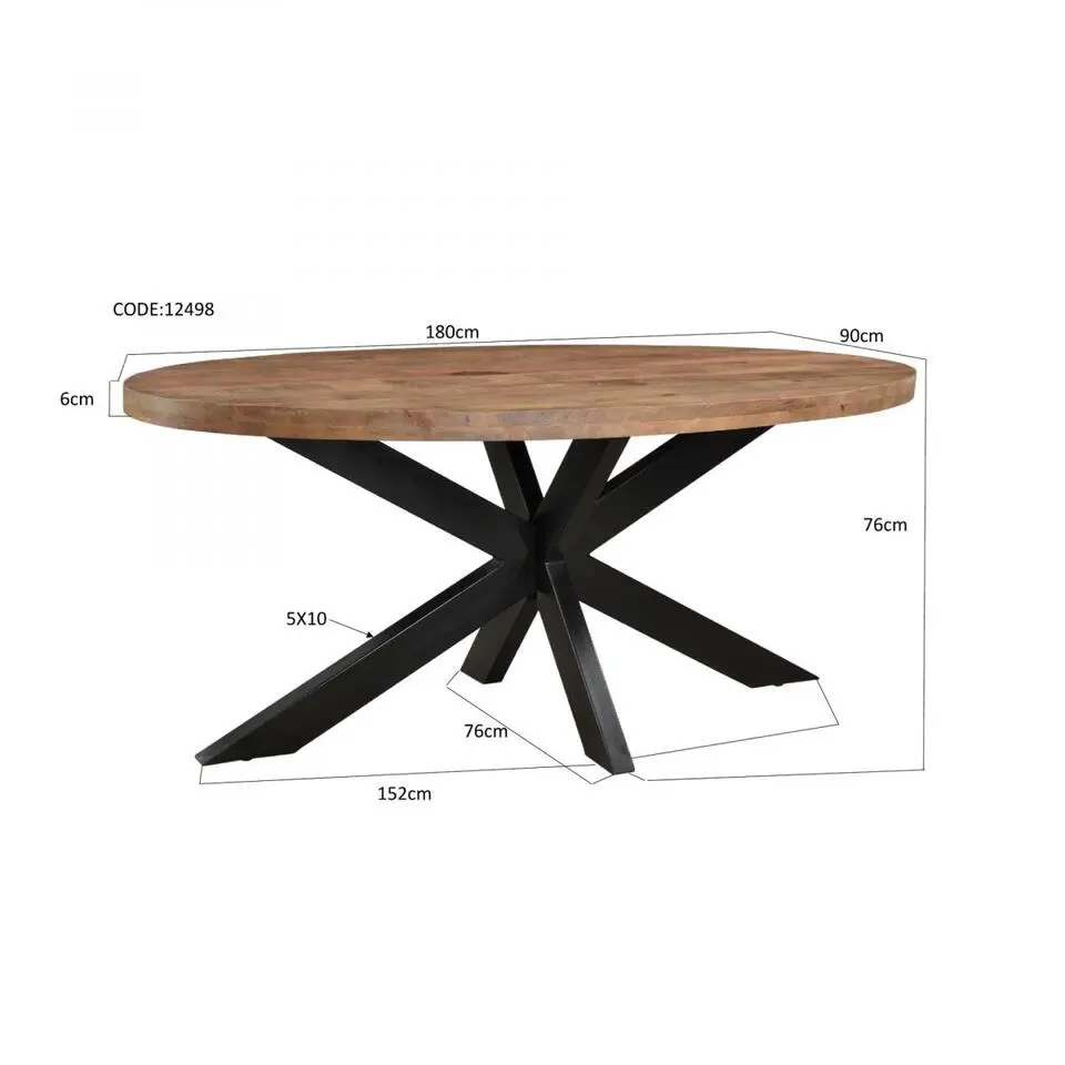 Brix - Ovale Eetkamertafel - Mangohout - 180cm - Bruin