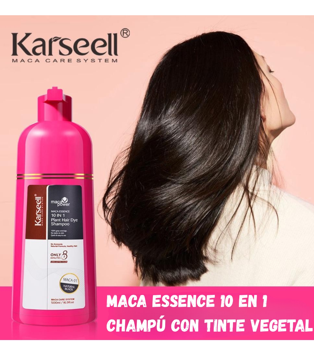 Karseell - Shampoo de Tintura 10 em 1 - Preto
