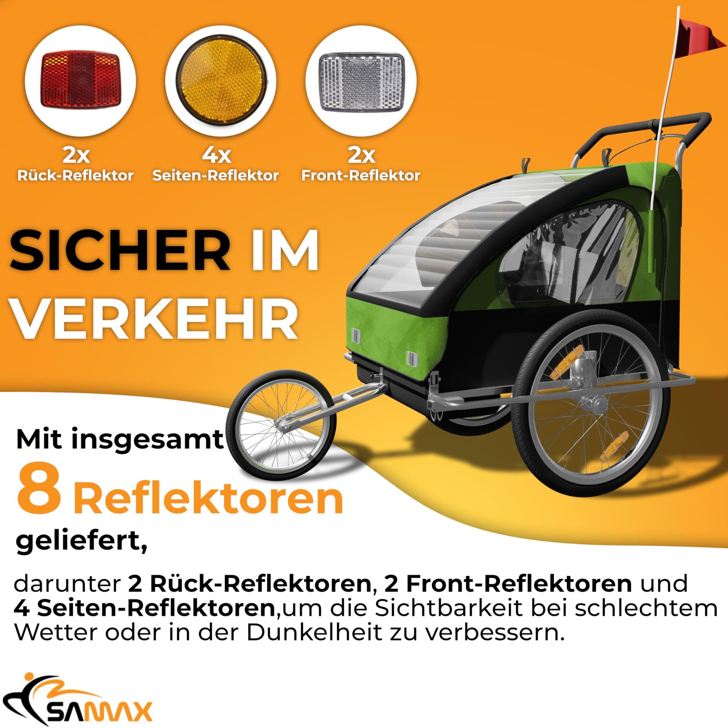 SAMAX Fahrradanhänger 2in1 Jogger - in Grün/Schwarz - Silver Frame