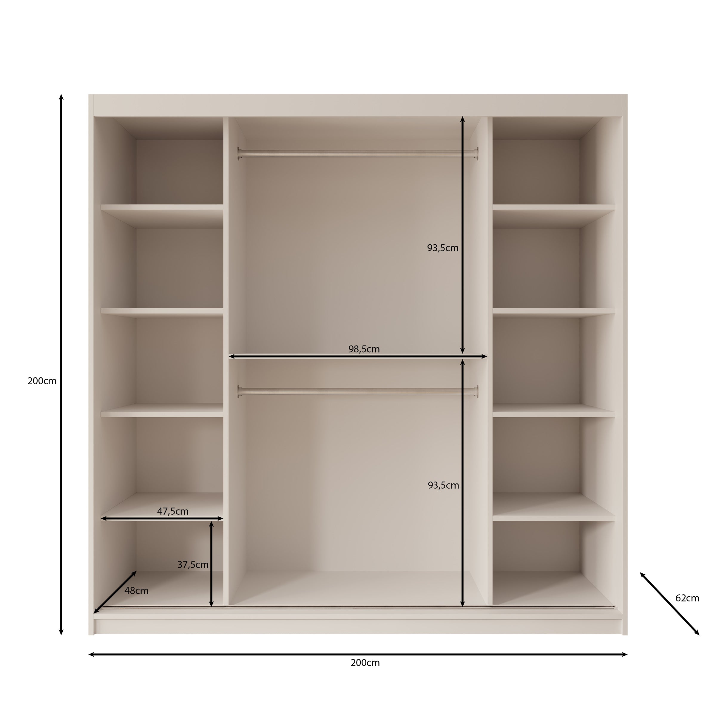 Azai - Kledingkast met schuifdeuren - Wit - 200x62x200 cm