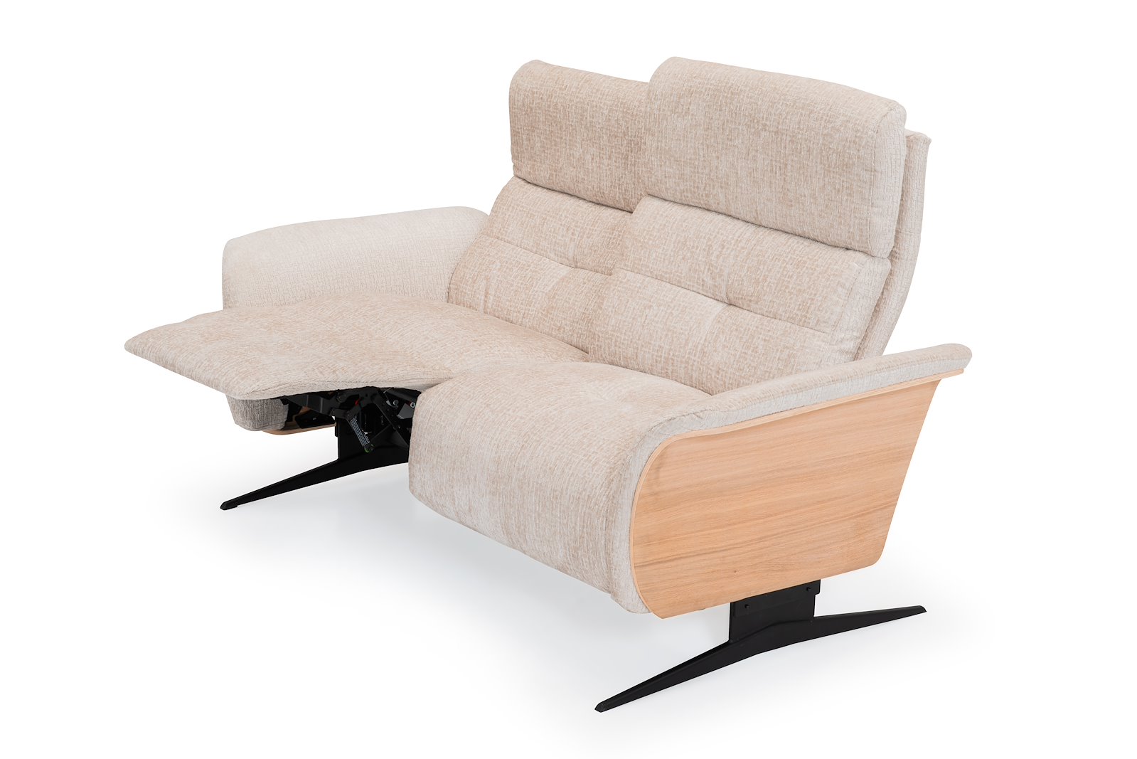 Relax 3-seter Tekstil Fusion 3540 Shell med innebygd manuell justerbar fothviler og nakkestøtte, hvitoljet vange, N9K sorte ben. Duo seteputer
