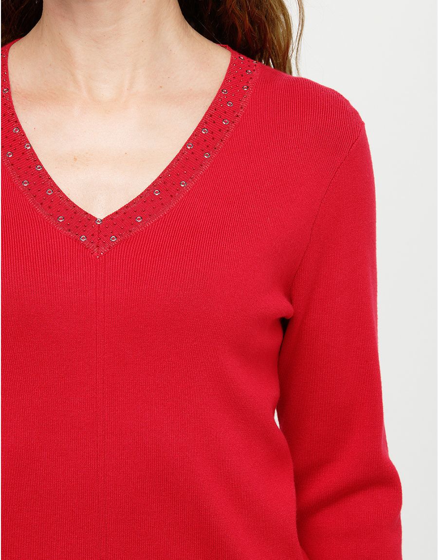 Pull rouge col irisé