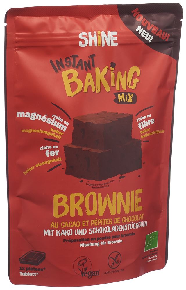 SHINE Instant Baking Mix Brownie Kakao & Schokoladenstückchen BIO Btl 350 g
