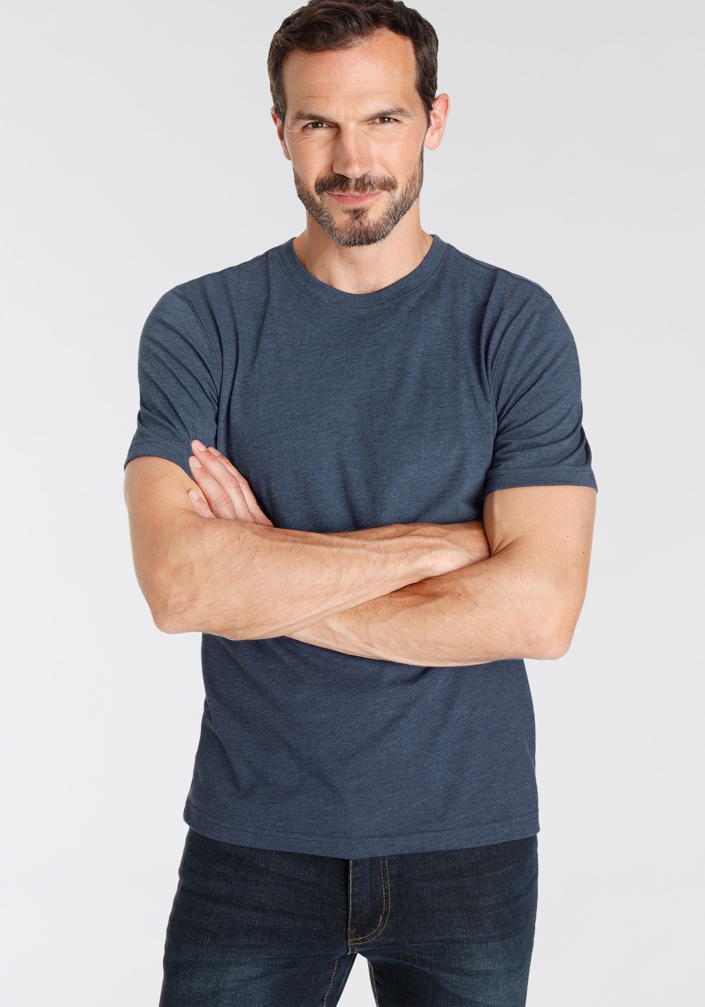 Man's World Rundhalsshirt , Kurzarm,  Basic-Stil,  aus Baumwollmischung,  2er-Pack
