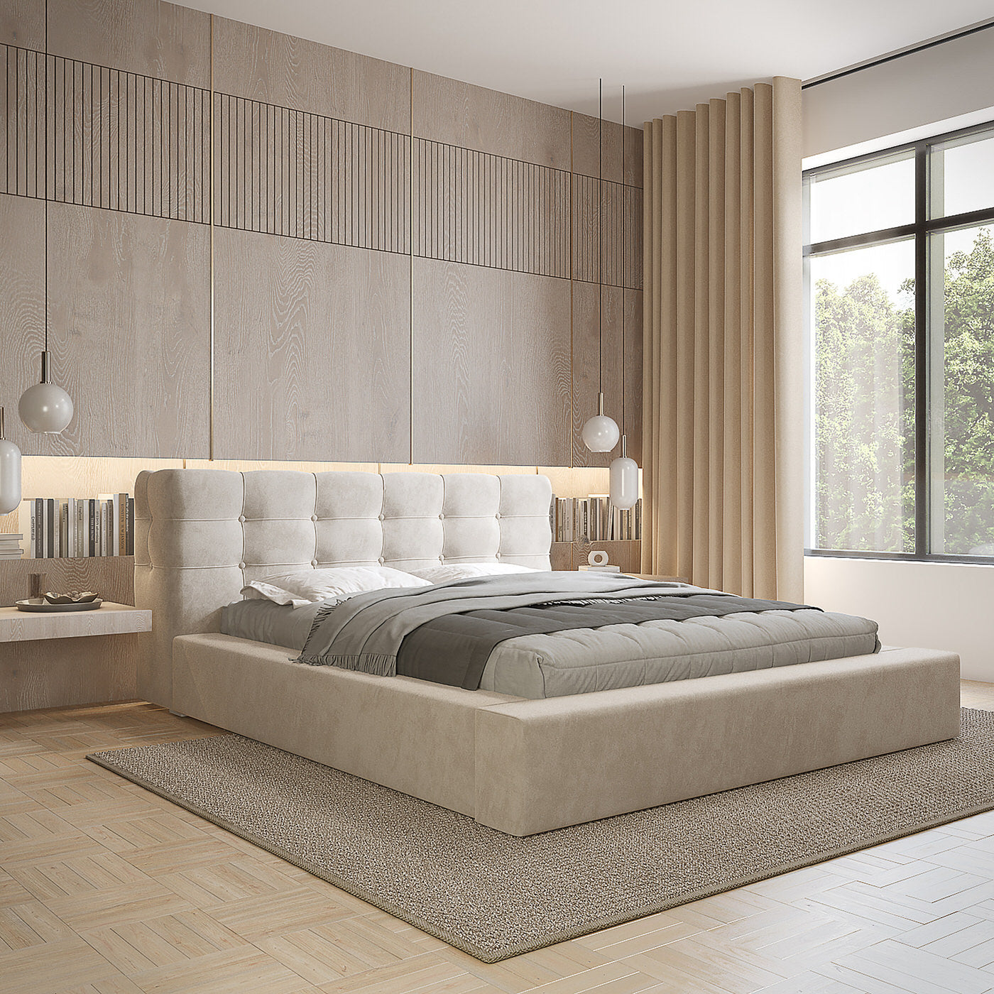 Trae Mobler Grace 160 x 200 cm Gestoffeerd Bed Beige