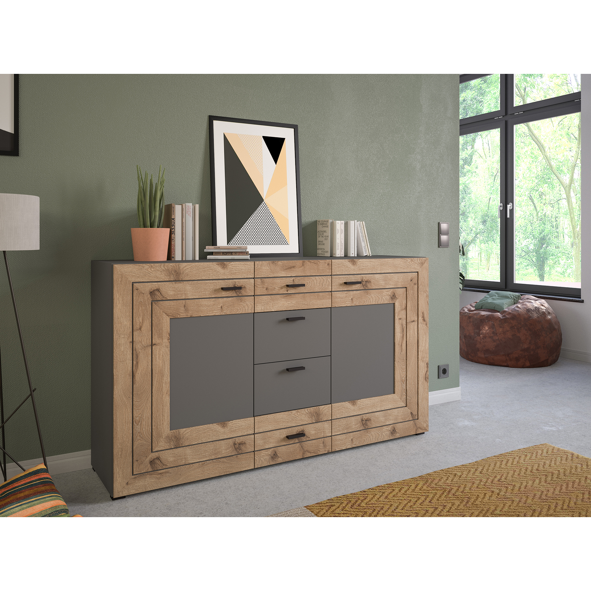 Sideboard FRENO - grau - Nox Oak - 160 cm